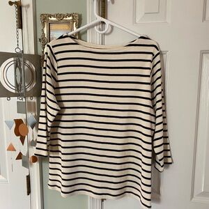L.L.Bean Women’s Striped Boatneck Top 1X Navy White Cotton Shirt Nautical Preppy